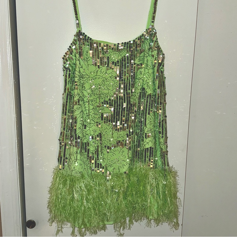 ASOS green disco feather sequins dress